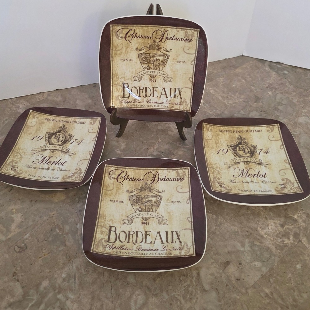 Chateau Deslauriers & Henri‎ Guillard Plates Bordeaux Merlot Wine Decor Set